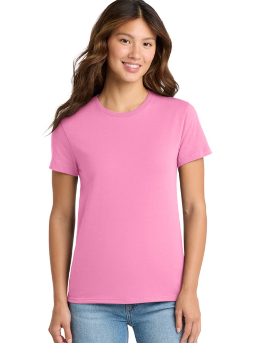 Port & Company Ladies Ring Spun Cotton T-Shirt | Cotton Candy Pink | Size XS